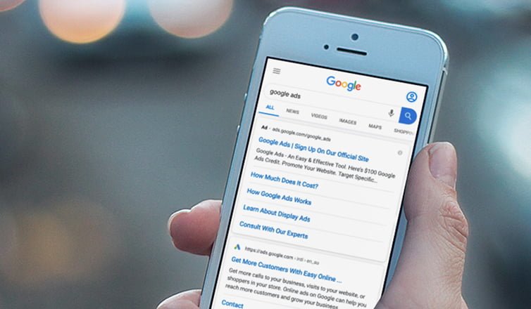 David Peake: "Google Ads" search result on smartphone